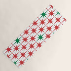 Atomic Age 1950s Retro Vintage Mid-Century Starburst Pattern in Christmas Red Green White Yoga Mat Gallery Image 1