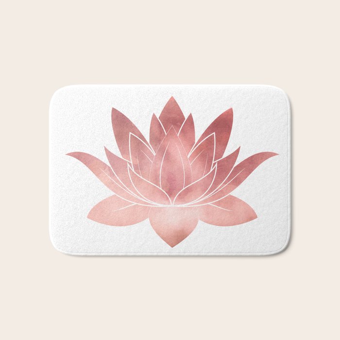 Pink Lotus Flower | Watercolor Texture Bath Mat Gallery Image 1