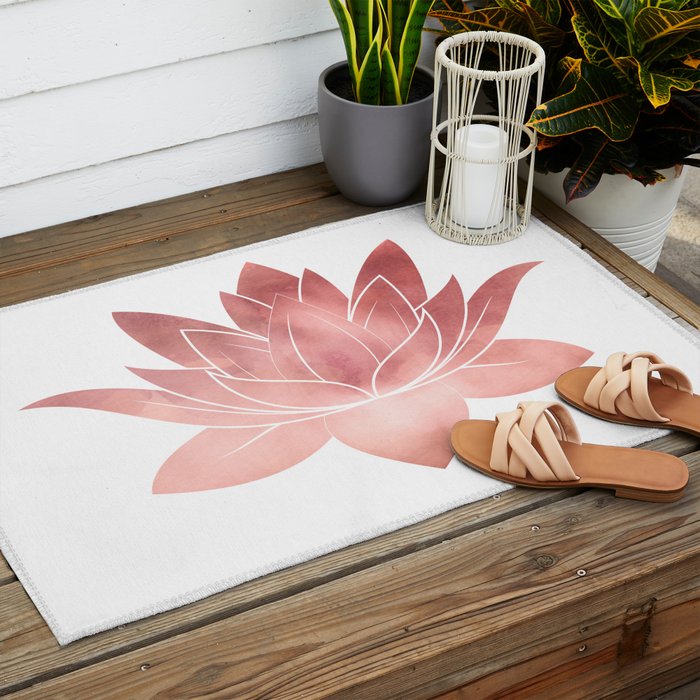 Pink Lotus Flower | Watercolor Texture Outdoor Rug Gallery Image 2
