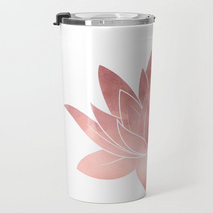 Pink Lotus Flower | Watercolor Texture Travel Mug Gallery Image 3