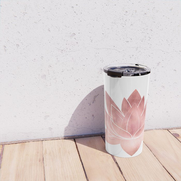 Pink Lotus Flower | Watercolor Texture Travel Mug Gallery Image 4