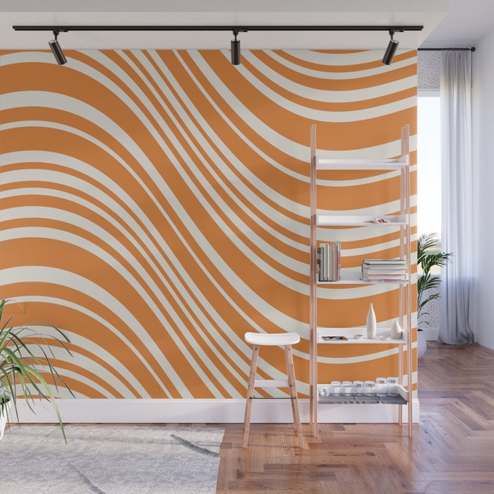 Wavy Stripes XLVI - Retro Orange Wall Mural Gallery Image 1