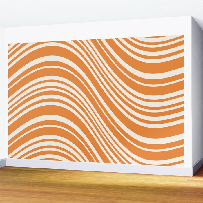 Wavy Stripes XLVI - Retro Orange Wall Mural Gallery Image 2