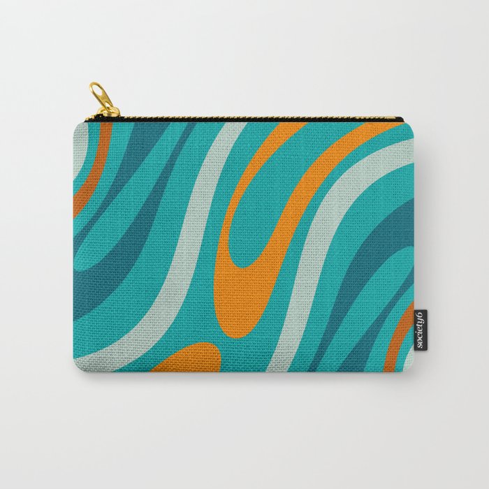 Wavy Loops Retro Abstract Pattern Teal Turquoise Orange Aqua Carry All Pouch Gallery Image 1
