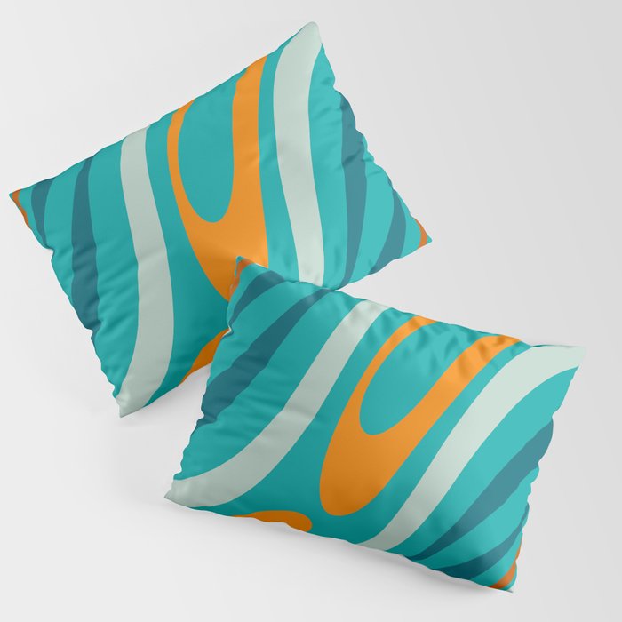 Wavy Loops Retro Abstract Pattern Teal Turquoise Orange Aqua Pillow Sham Gallery Image 3