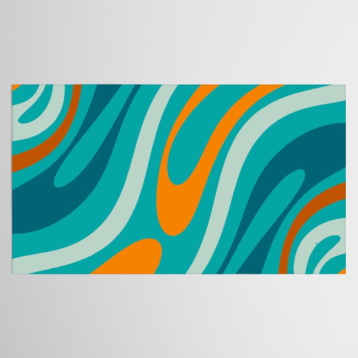Wavy Loops Retro Abstract Pattern Teal Turquoise Orange Aqua Tablecloth Gallery Image 2