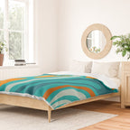 Wavy Loops Retro Abstract Pattern Teal Turquoise Orange Aqua Duvet Cover Gallery Image 2