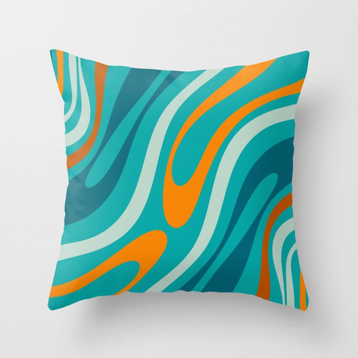 Wavy Loops Retro Abstract Pattern Teal Turquoise Orange Aqua Throw Pillow Gallery Image 6