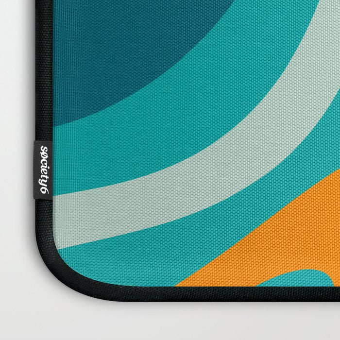 Wavy Loops Retro Abstract Pattern Teal Turquoise Orange Aqua Laptop Sleeve Gallery Image 3