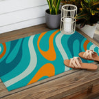 Wavy Loops Retro Abstract Pattern Teal Turquoise Orange Aqua Outdoor Rug Gallery Image 2