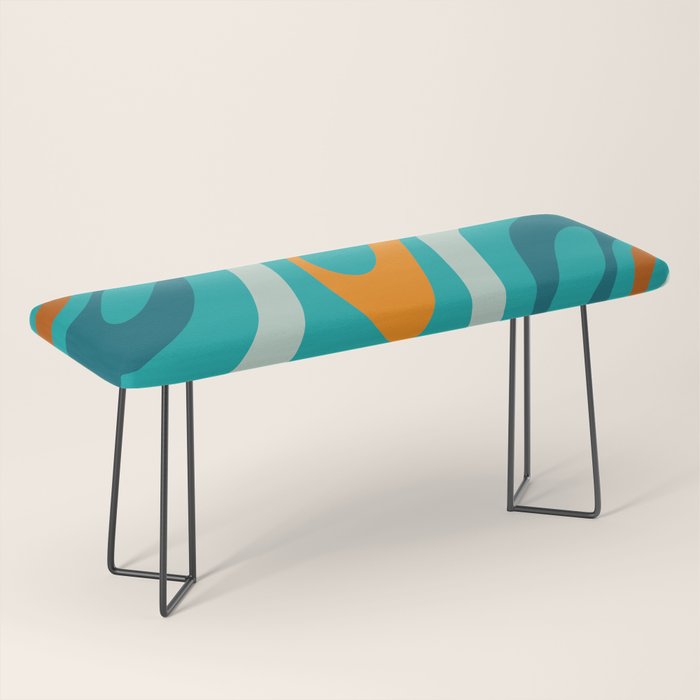 Wavy Loops Retro Abstract Pattern Teal Turquoise Orange Aqua Bench Gallery Image 1