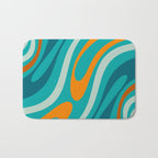 Wavy Loops Retro Abstract Pattern Teal Turquoise Orange Aqua Bath Mat Gallery Image 1