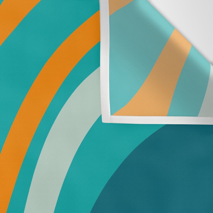 Wavy Loops Retro Abstract Pattern Teal Turquoise Orange Aqua Wall Tapestry Gallery Image 3