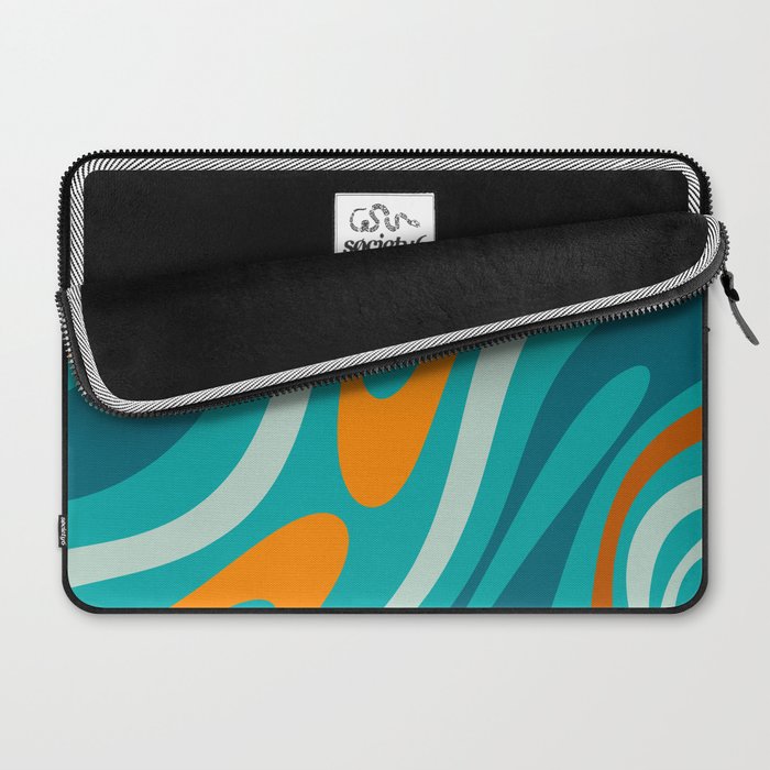 Wavy Loops Retro Abstract Pattern Teal Turquoise Orange Aqua Laptop Sleeve Gallery Image 2