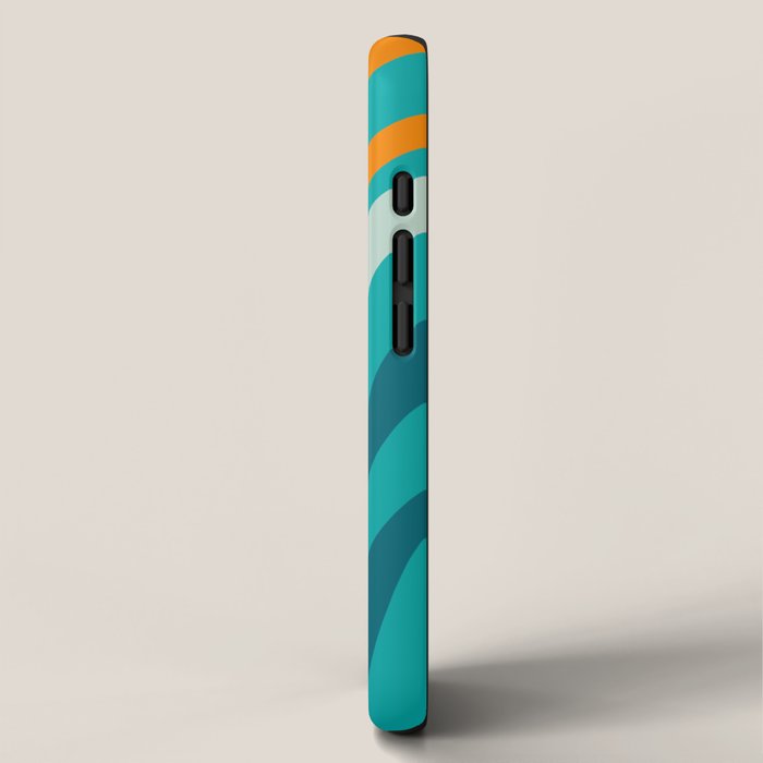 Wavy Loops Retro Abstract Pattern Teal Turquoise Orange Aqua iPhone Case Gallery Image 2