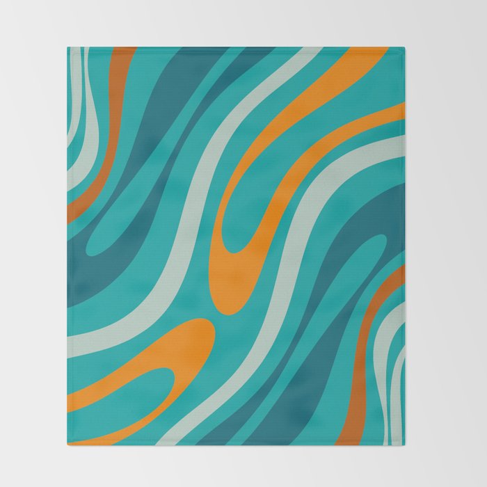 Wavy Loops Retro Abstract Pattern Teal Turquoise Orange Aqua Throw Blanket Gallery Image 2