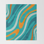Wavy Loops Retro Abstract Pattern Teal Turquoise Orange Aqua Throw Blanket Gallery Image 2