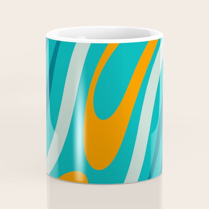 Wavy Loops Retro Abstract Pattern Teal Turquoise Orange Aqua Coffee Mug Gallery Image 4