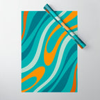 Wavy Loops Retro Abstract Pattern Teal Turquoise Orange Aqua Wrapping Paper Gallery Image 1