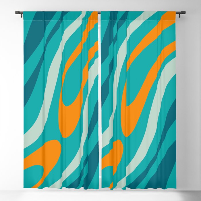 Wavy Loops Retro Abstract Pattern Teal Turquoise Orange Aqua Window Curtain Gallery Image 5