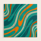 Wavy Loops Retro Abstract Pattern Teal Turquoise Orange Aqua Wood Wall Art Gallery Image 1