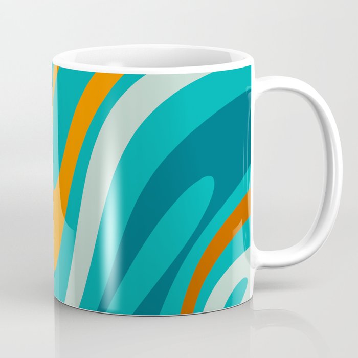 Wavy Loops Retro Abstract Pattern Teal Turquoise Orange Aqua Coffee Mug Gallery Image 1
