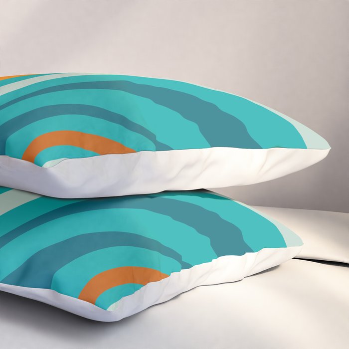 Wavy Loops Retro Abstract Pattern Teal Turquoise Orange Aqua Pillow Sham Gallery Image 3