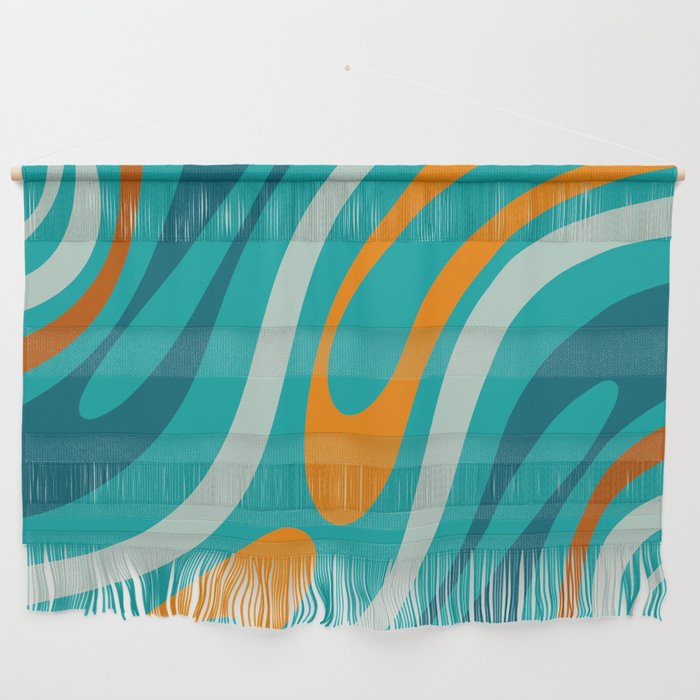 Wavy Loops Retro Abstract Pattern Teal Turquoise Orange Aqua Wall Hanging Gallery Image 1