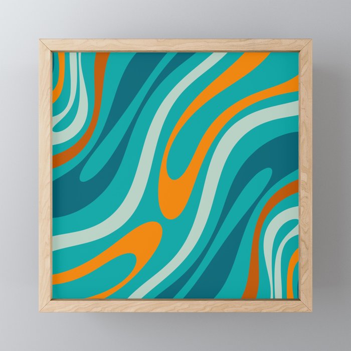 Wavy Loops Retro Abstract Pattern Teal Turquoise Orange Aqua Mini Art Print Gallery Image 1