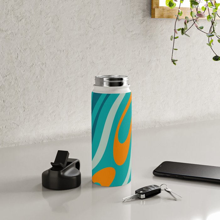 Wavy Loops Retro Abstract Pattern Teal Turquoise Orange Aqua Water Bottle Gallery Image 4