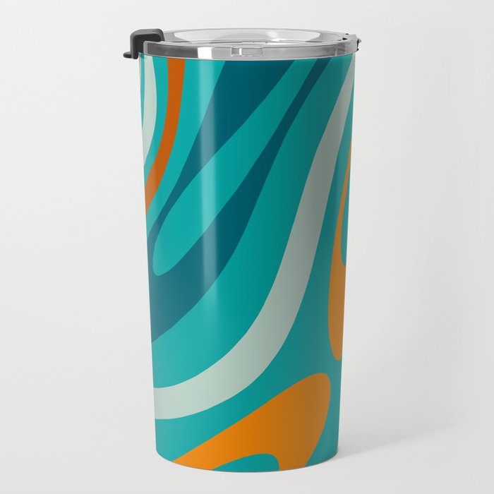 Wavy Loops Retro Abstract Pattern Teal Turquoise Orange Aqua Travel Mug Gallery Image 3