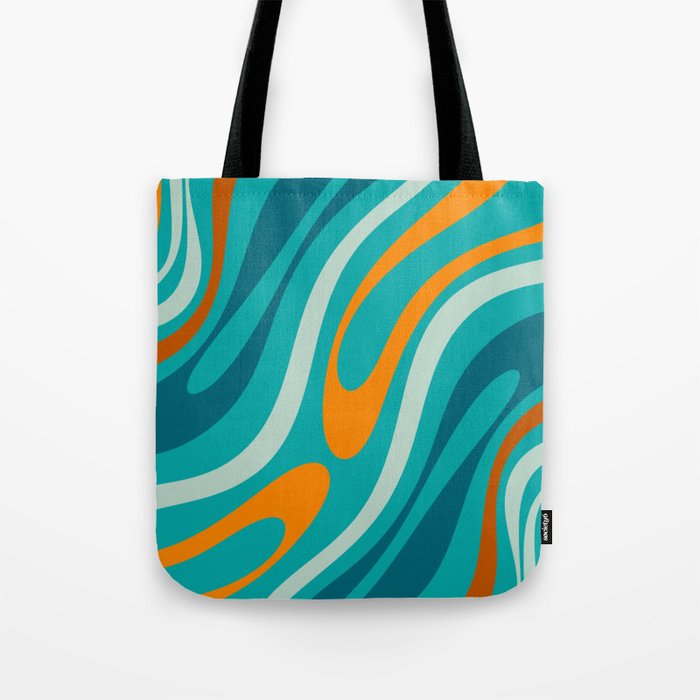 Wavy Loops Retro Abstract Pattern Teal Turquoise Orange Aqua Tote Bag Gallery Image 1