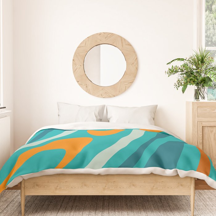 Wavy Loops Retro Abstract Pattern Teal Turquoise Orange Aqua Duvet Cover Gallery Image 3