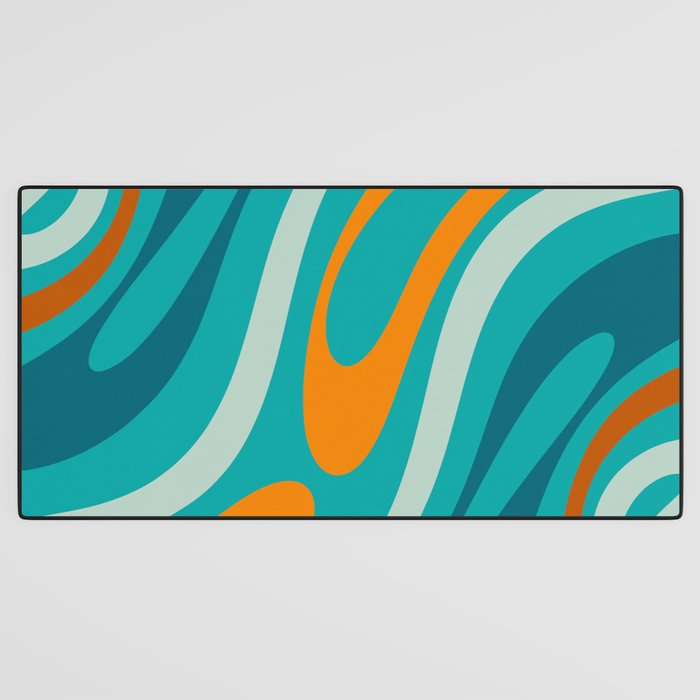 Wavy Loops Retro Abstract Pattern Teal Turquoise Orange Aqua Desk Mat Gallery Image 3