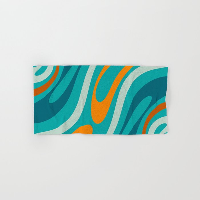 Wavy Loops Retro Abstract Pattern Teal Turquoise Orange Aqua Bath Towel Gallery Image 1