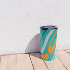 Wavy Loops Retro Abstract Pattern Teal Turquoise Orange Aqua Travel Mug Gallery Image 4