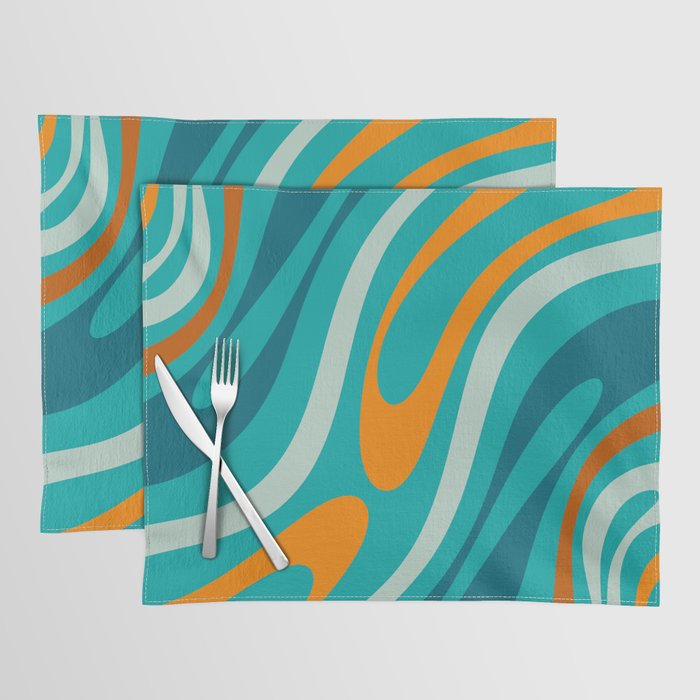 Wavy Loops Retro Abstract Pattern Teal Turquoise Orange Aqua Placemat Gallery Image 1