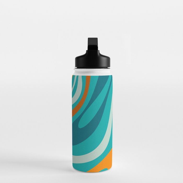 Wavy Loops Retro Abstract Pattern Teal Turquoise Orange Aqua Water Bottle Gallery Image 3