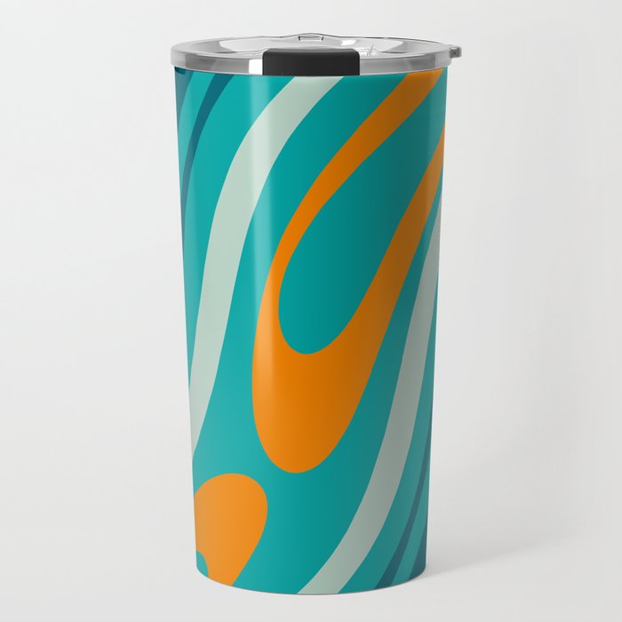 Wavy Loops Retro Abstract Pattern Teal Turquoise Orange Aqua Travel Mug Gallery Image 1