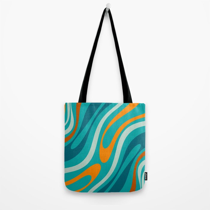 Wavy Loops Retro Abstract Pattern Teal Turquoise Orange Aqua Tote Bag Gallery Image 2