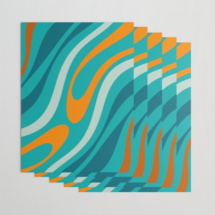 Wavy Loops Retro Abstract Pattern Teal Turquoise Orange Aqua Wrapping Paper Gallery Image 3
