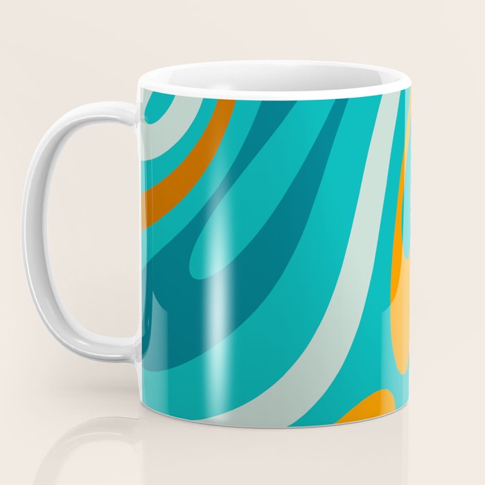 Wavy Loops Retro Abstract Pattern Teal Turquoise Orange Aqua Coffee Mug Gallery Image 3