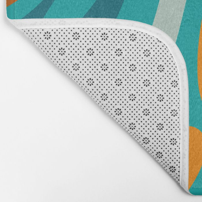 Wavy Loops Retro Abstract Pattern Teal Turquoise Orange Aqua Bath Mat Gallery Image 2