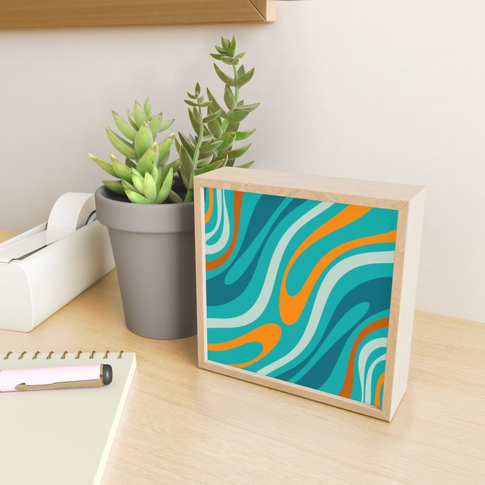 Wavy Loops Retro Abstract Pattern Teal Turquoise Orange Aqua Mini Art Print Gallery Image 2