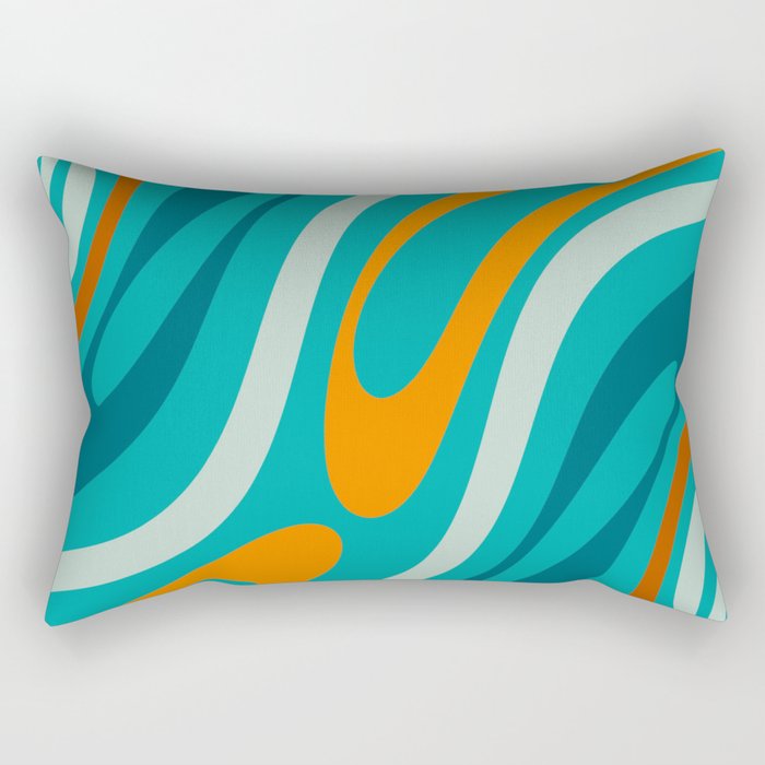Wavy Loops Retro Abstract Pattern Teal Turquoise Orange Aqua Rectangular Pillow Gallery Image 2