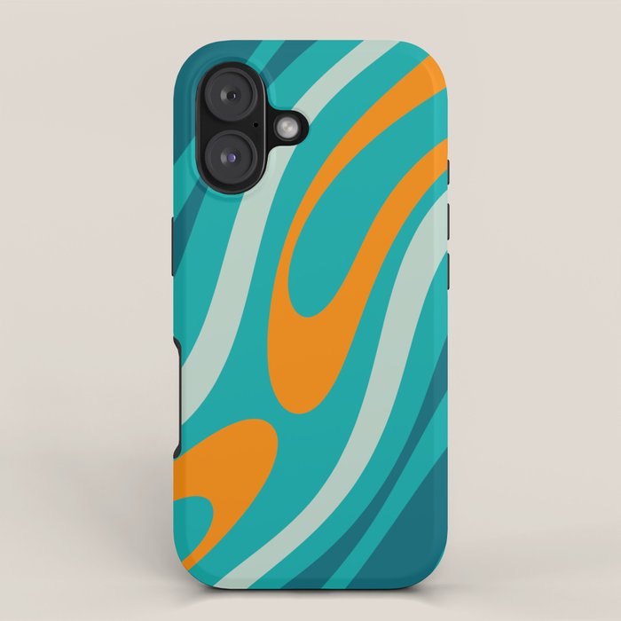 Wavy Loops Retro Abstract Pattern Teal Turquoise Orange Aqua iPhone Case Gallery Image 1