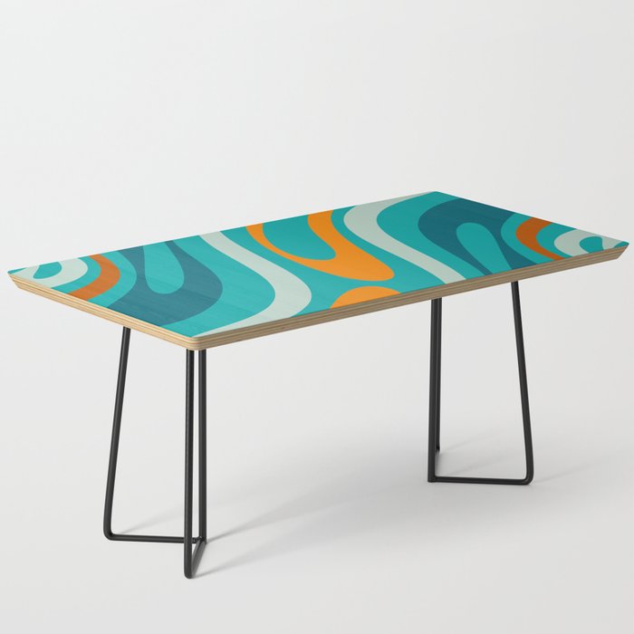 Wavy Loops Retro Abstract Pattern Teal Turquoise Orange Aqua Coffee Table Gallery Image 1