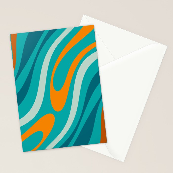 Wavy Loops Retro Abstract Pattern Teal Turquoise Orange Aqua Stationery Card Gallery Image 2