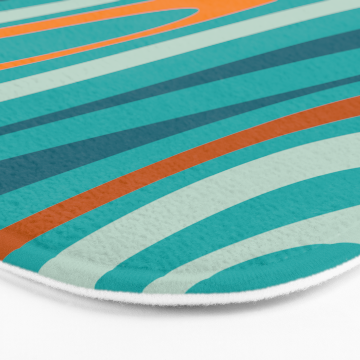 Wavy Loops Retro Abstract Pattern Teal Turquoise Orange Aqua Bath Mat Gallery Image 3