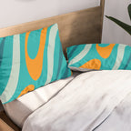 Wavy Loops Retro Abstract Pattern Teal Turquoise Orange Aqua Pillow Sham Gallery Image 2